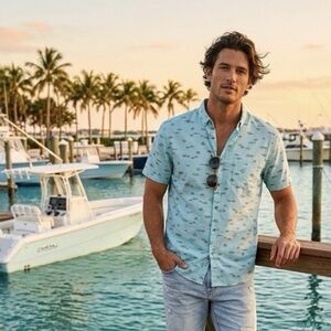 Kahala Men XXL Hawaiian Teal Shirt Assorted Tropical Fish Resort Wear